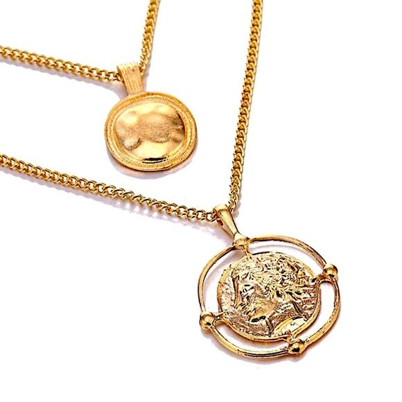 Gold Coin Pendant Necklace, Multilayer, Charm, Boho, Medallion - Picture 9 of 12